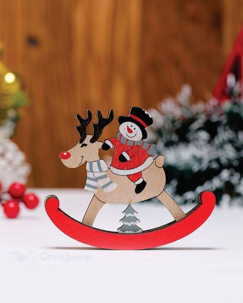 Макет Ёлочная игрушка Санта-Клаус на rocking reindeer для лазерной резки