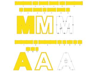 Интересный макет Буквы-подарки mama для лазерной резки из фанеры толщиной 3 мм высота букв 310 мм Векторный макет