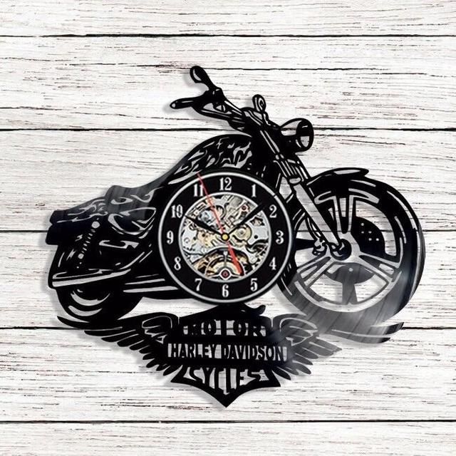 Макет Винyl-запись-часы в виде мотоцикла Harley для лазерной резки чертёж для станка