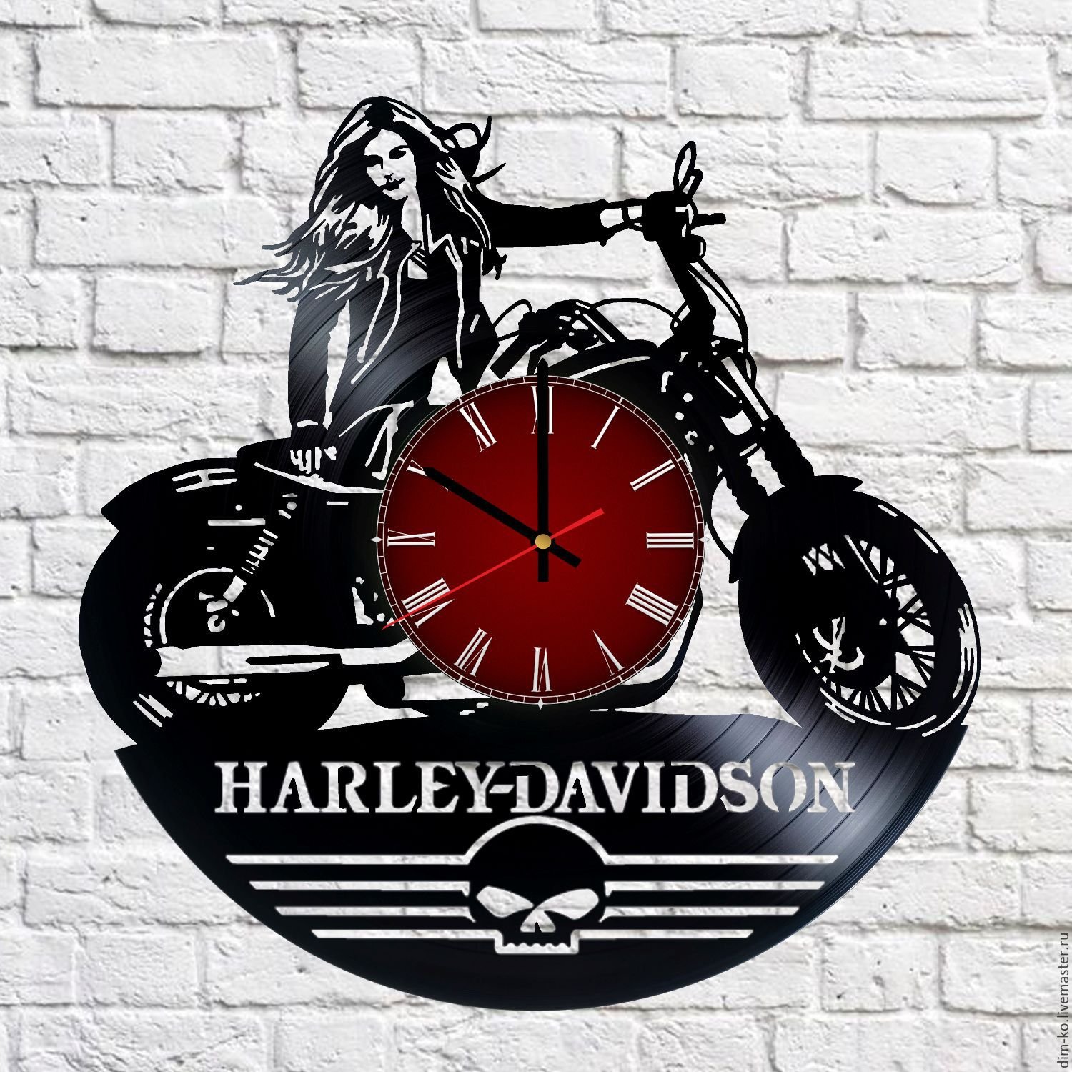 Макет Винyl-часы в виде пластинки с логотипом Harley Davidson для лазерной резки макет для станка