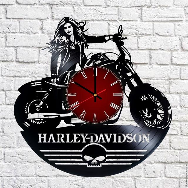 Макет Винyl-часы в виде пластинки с логотипом Harley Davidson для лазерной резки макет для станка