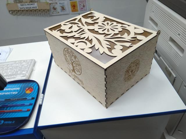 Макет Декоративная деревянная коробка с гравировкой и крышкой для документов формата A4 макет для лазерной резки — изображение 3