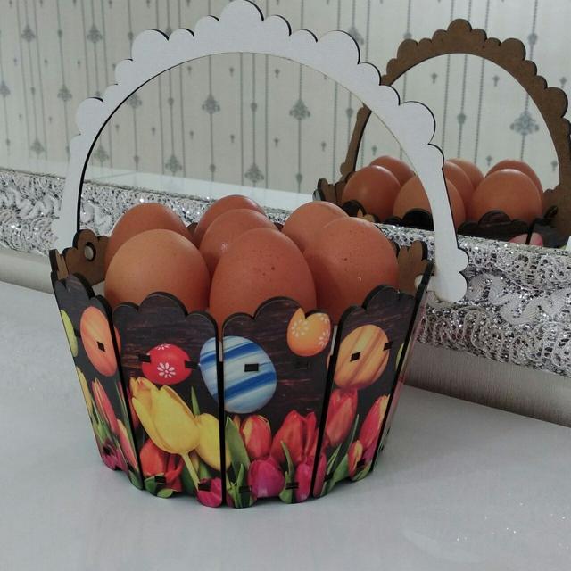 Макет Декоративная пасхальная корзина для лазерной резки — изображение 2
