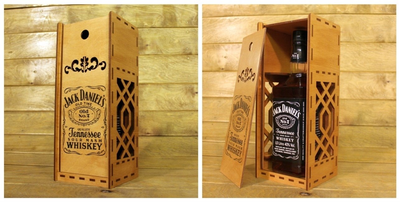Макет Деревянная коробка для виски Jack Daniels макет для лазерной резки