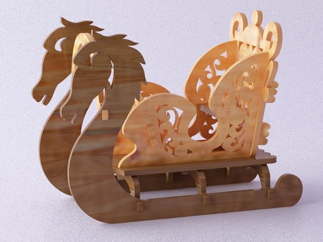 Макет Елочные игрушки в виде санок для лазерной резки макет для станка