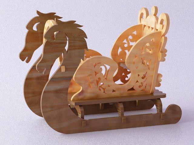 Макет Елочные игрушки в виде санок для лазерной резки макет для станка