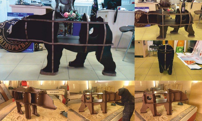Макет Книжная полка в виде медведя чертёж для ЧПУ 3D-головоломка для лазерной резки