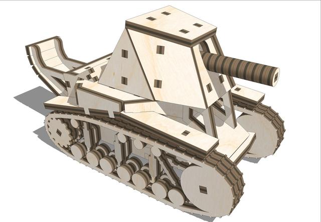 Макет Макет деревянного 3D пазла в виде танка СУ-18 для лазерной резки — изображение 3