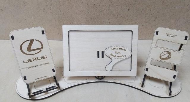 Макет Макет деревянной станции для стыковки телефонов с органайзером для часов и фоторамкой для лазерной резки — изображение 2