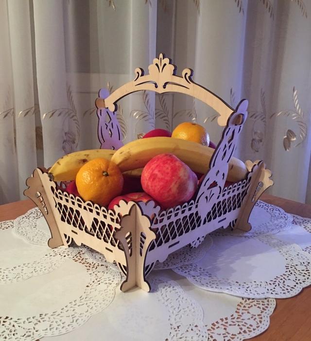 Макет Макет для лазерной резки декоративной корзины из дерева для фруктов — изображение 1