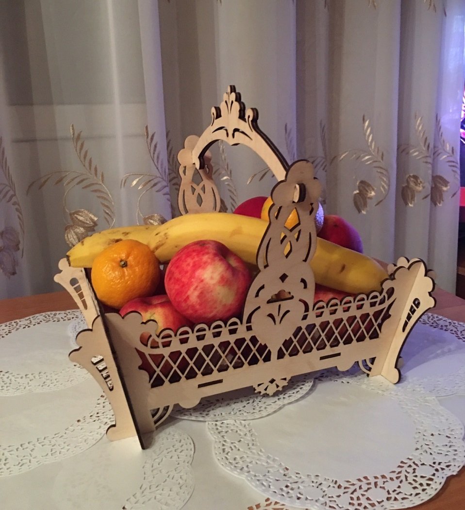 Макет Макет для лазерной резки декоративной корзины из дерева для фруктов