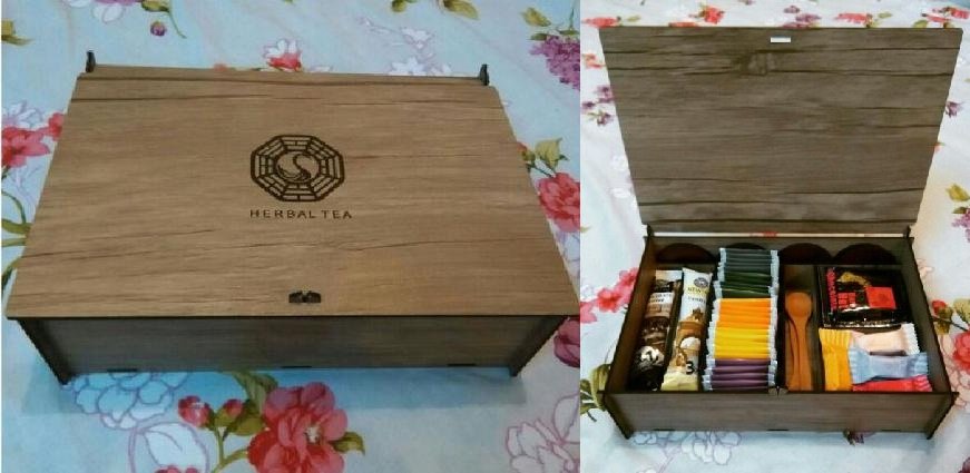 Макет Макет для лазерной резки деревянной чайной коробки