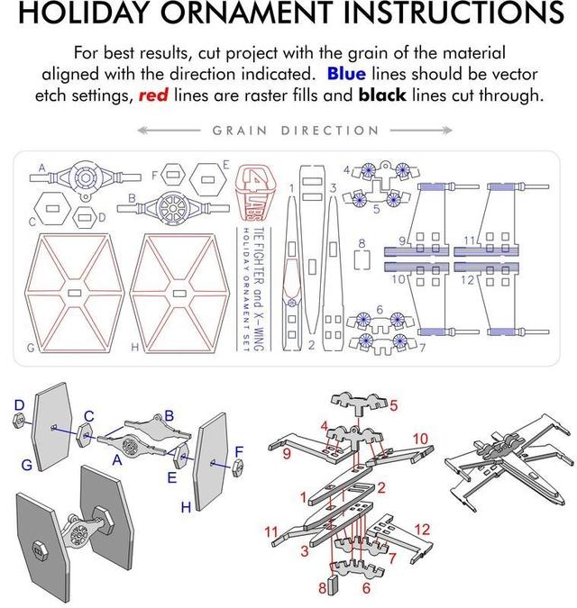 Макет Макет для лазерной резки истребителя Tie Fighter и украшений в виде истребителя X-wing  C4 Labs — изображение 1