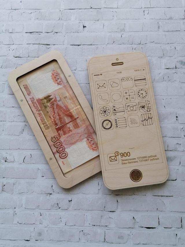 Макет Макет для лазерной резки кошелька-сейфа в форме iPhone из дерева — изображение 1