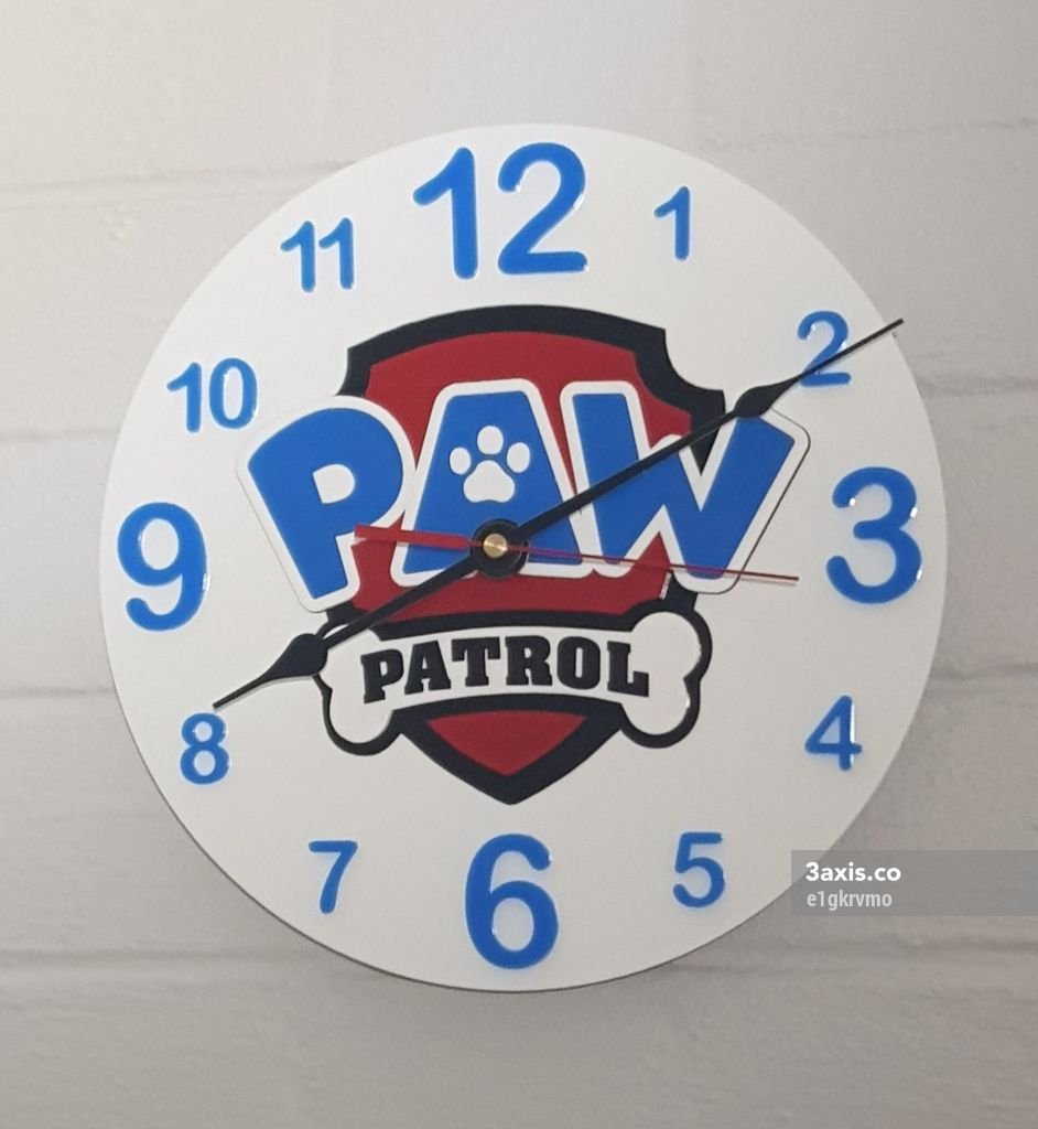 Макет Макет для лазерной резки настенных часов в виде Paw Patrol из акрила в формате SVG