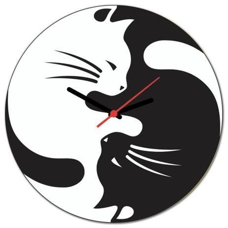 Макет Макет для лазерной резки настенных часов с изображением котов Инь и Ян