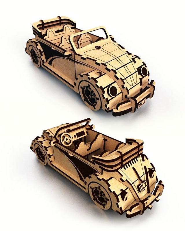 Макет Макет для лазерной резки Volkswagen Fusca Beetle Convertible 3D-головоломка файл DXF — изображение 4