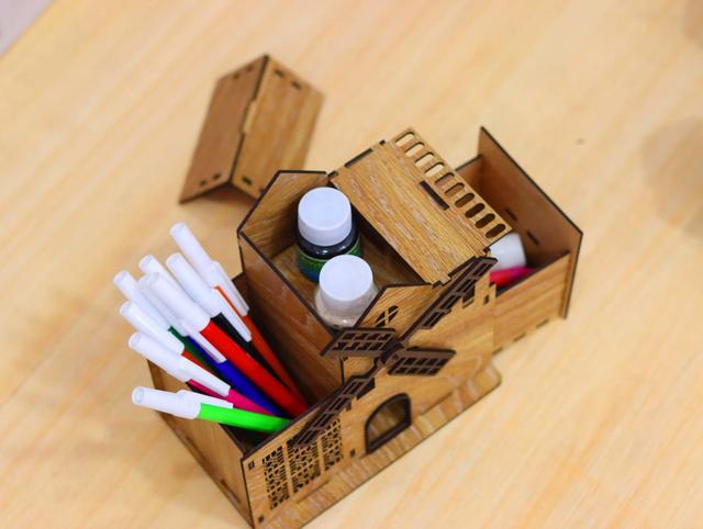 Макет Макет настольного органайзера в виде ветряной мельницы с выдвижным ящиком для лазерной резки — изображение 3
