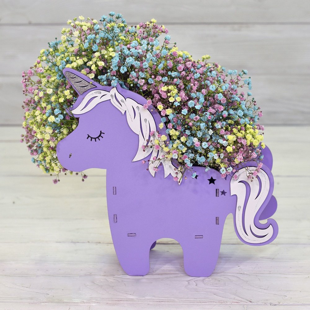Макет Макет цветочного горшка в виде unicorn для лазерной резки