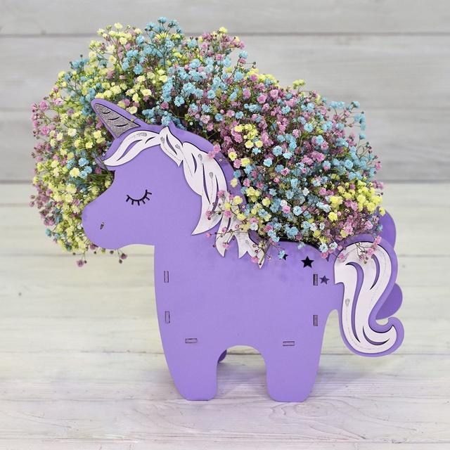 Макет Макет цветочного горшка в виде unicorn для лазерной резки