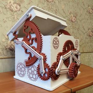 Интересный макет Механическая шкатулка-сундучок чертёж для лазерной резки