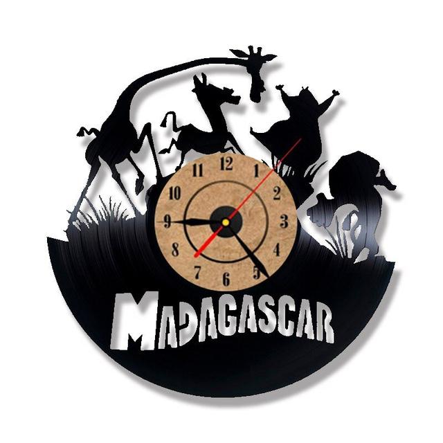 Макет Настенные часы в тематике Мадагаскара по виниловому образцу для лазерной резки