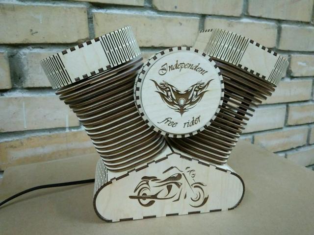 Макет Ночник-лампа в виде Harley Davidson для лазерной резки — изображение 2