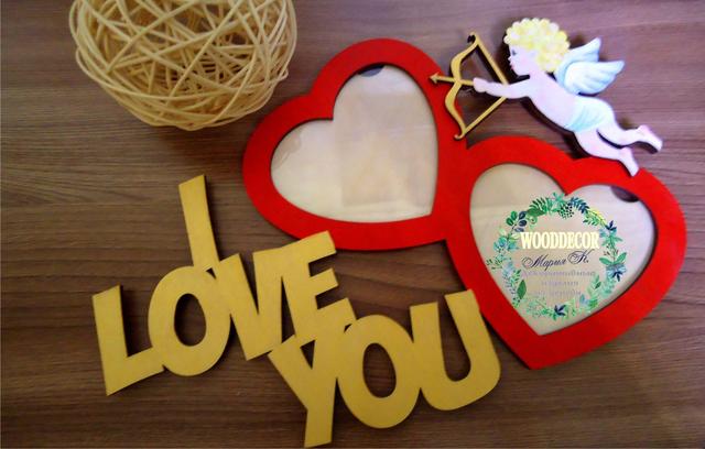Макет Фоторамка с надписью I love you для лазерной резки