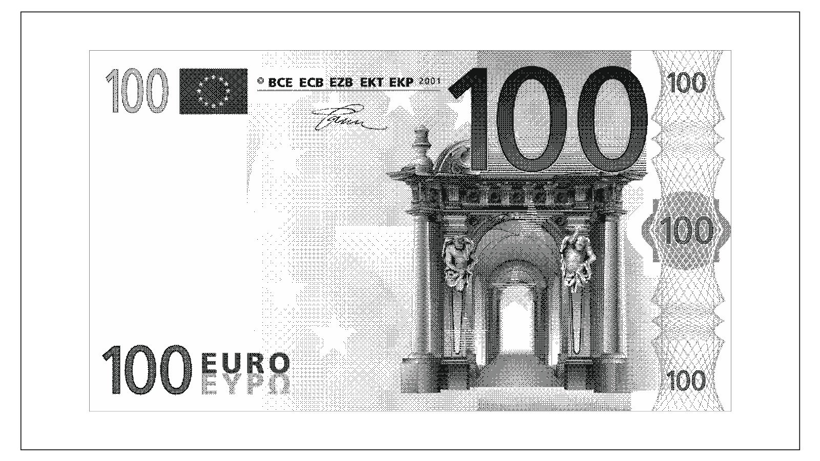 Макет Чертёж для лазерной гравировки банкноты в 100 евро