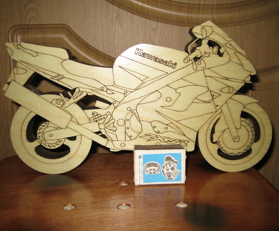 Макет Чертёж для лазерной резки с гравировкой мотоцикла Kawasaki