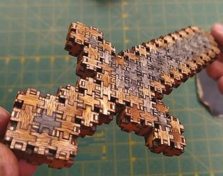 Интересный макет Чертёж для лазерной резки 3D-головоломка-меч в стиле Minecraft из фанеры 3 мм размер детали 12x12 мм формат DXF
