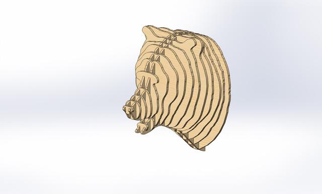 Макет Чертёж для сборки 3D-пазла в виде медведя для лазерной резки