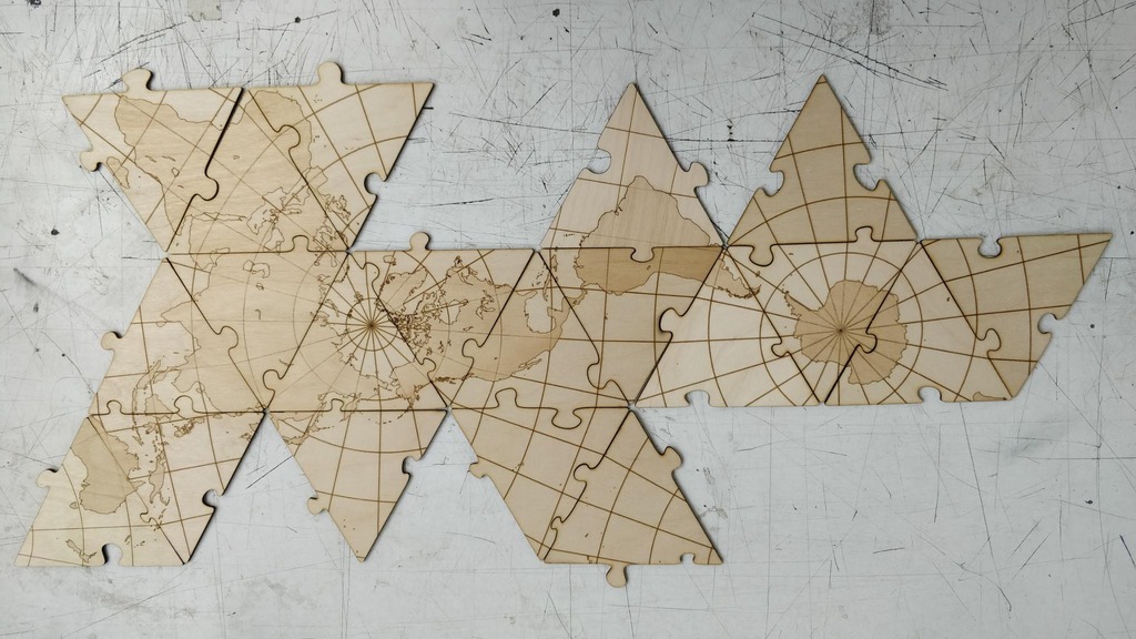 Макет Чертёж карты мира по принципу Dymaxion для лазерной резки формат dxf