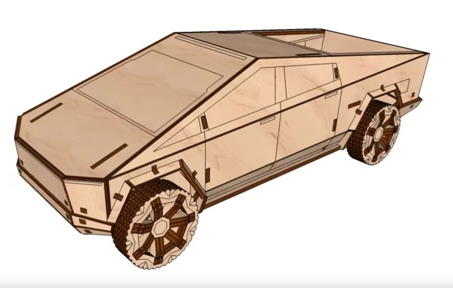 Макет Шаблон для лазерной резки из фанеры в виде Tesla Cybertruck