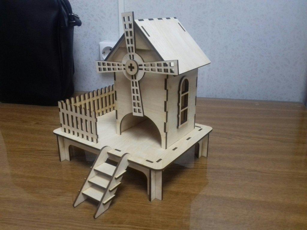 Макет Шаблон для лазерной резки старой деревянной ветряной мельницы для чайного домика