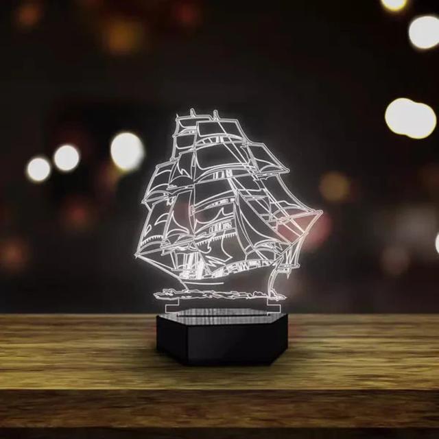 Макет 3D ночник в виде парусника макет для лазерной резки