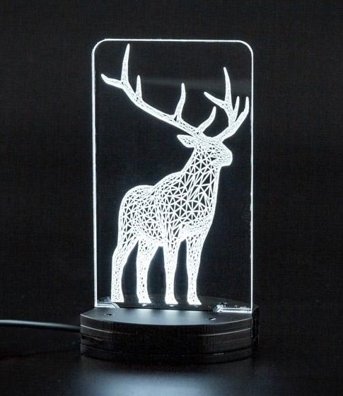 Макет 3D ночник в виде рождественского оленя из акрила для лазерной резки файл DXF