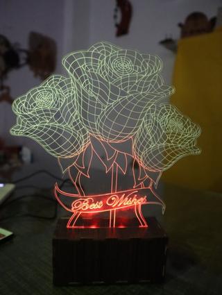 Интересный макет 3D-иллюзия лампы с цветами в виде наилучших пожеланий для лазерной резки файл dxf