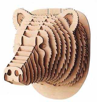 Интересный макет 3D-макет головы медведя для лазерной резки по дереву