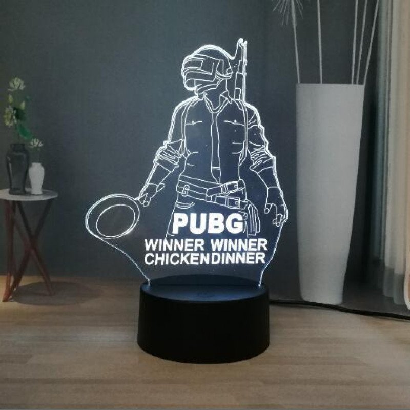 Макет 3D-макет лампы-иллюзии в стиле PUBG для лазерной резки Winner Winner Chicken Dinner