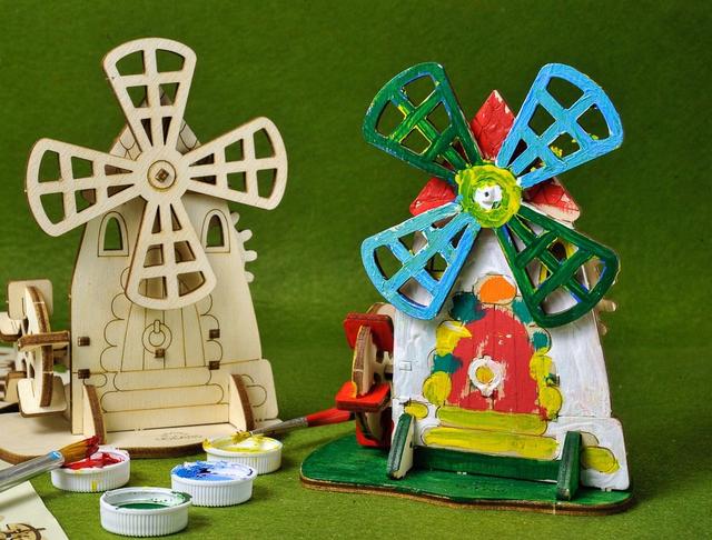 Макет 3D-модель деревянной механической мельницы для лазерной резки — изображение 8