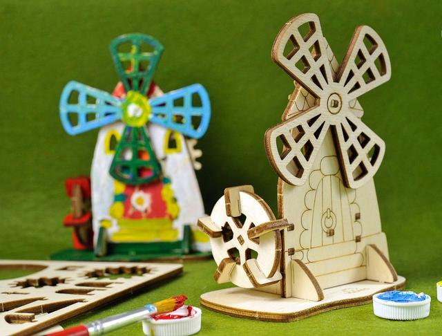 Макет 3D-модель деревянной механической мельницы для лазерной резки — изображение 3