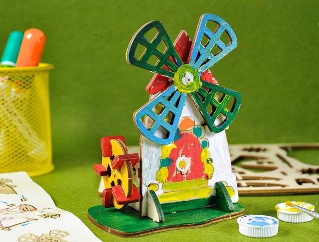 Макет 3D-модель деревянной механической мельницы для лазерной резки — изображение 12