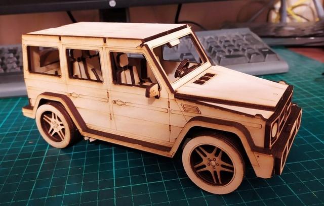 Макет 3D-пазл в виде джипа для лазерной резки с инструкцией по сборке чертёж для ЧПУ — изображение 3
