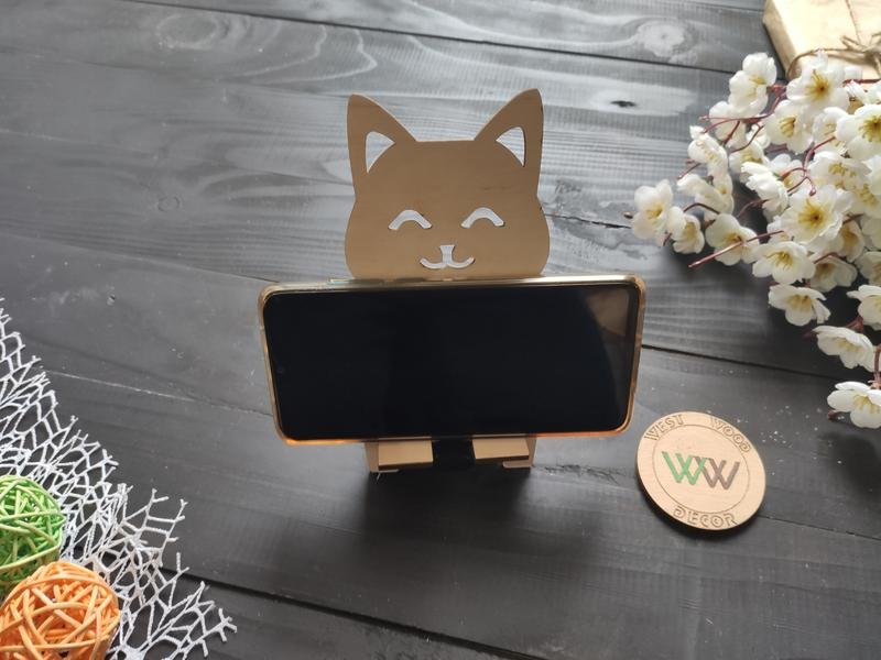 Макет Cute cat smartphone stand для лазерной резки