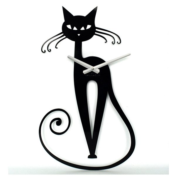 Макет Cute cat wall clock drawing for laser cutting